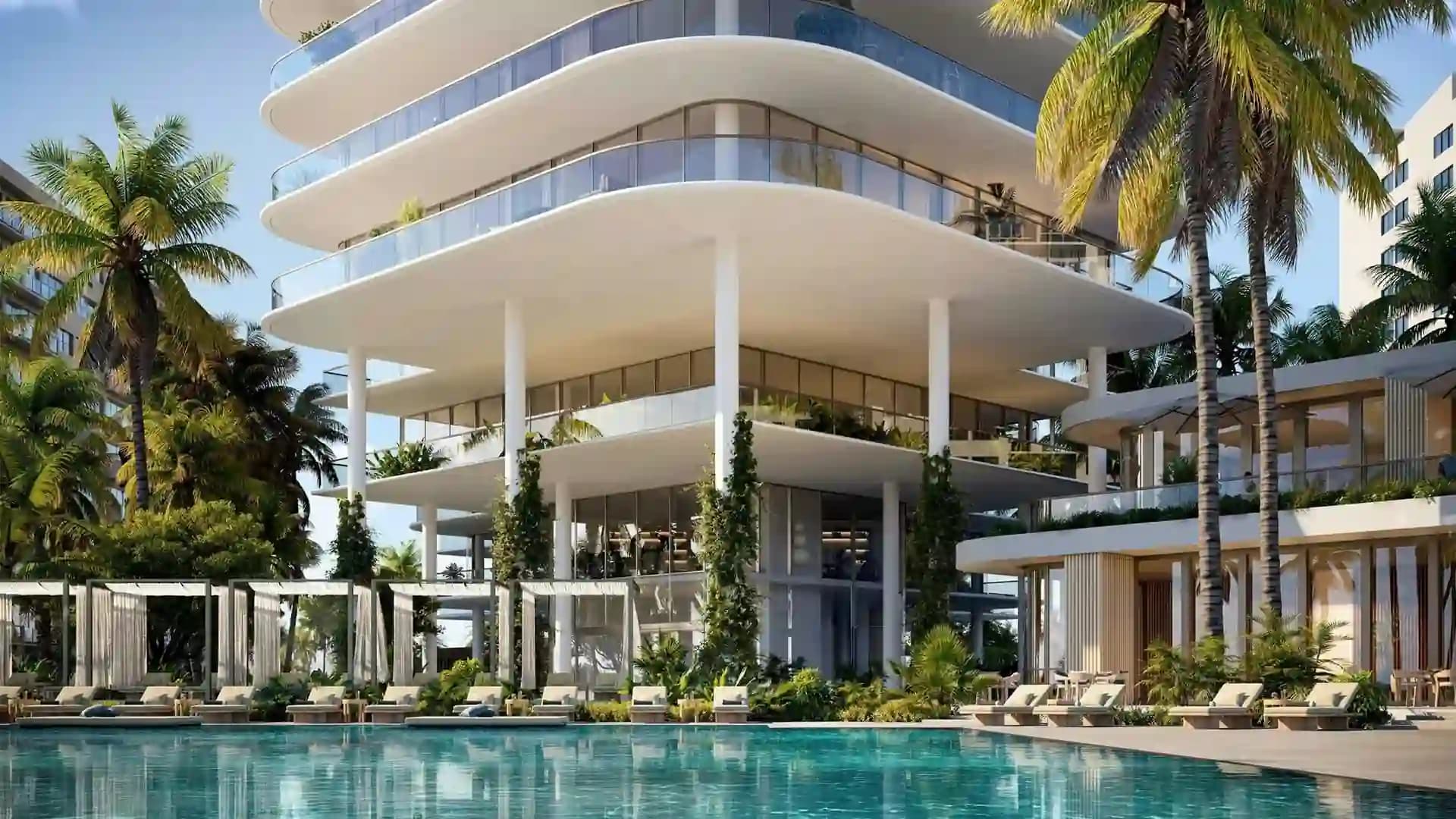 Exterior of The Perigon, a luxury development in Miami Beach.
