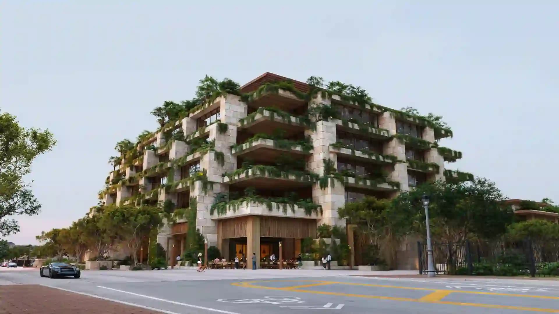 Exterior view of Ziggurat, a luxury development in Coconut Grove, Miami